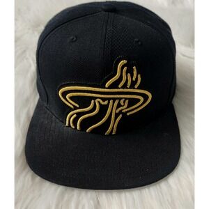 Miami Heat Mitchell & Ness  Lids Metallic Gold Snapback Hat Flat Brim Flame Ball